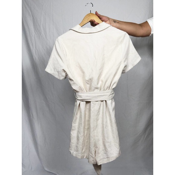 PRINCESS POLLY | Women's Size 4 Cream Beige Turin Collared Wrap Romper Pockets - Picture 8 of 9